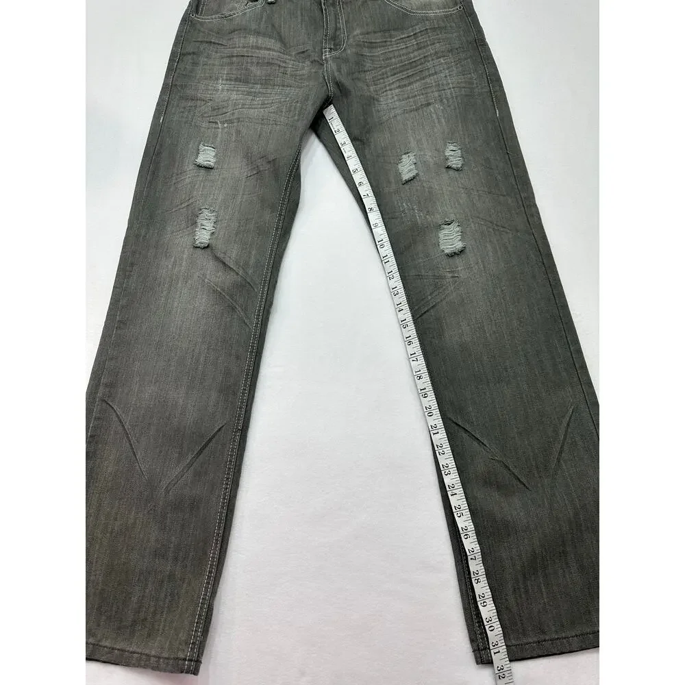 Platini Jeans Co Men’s Gray Distressed Jeans 36x32 Y2K Straight Leg Denim